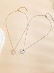 1pc Minimalist 14K Gold Plated Mother Of Pearl Heart Necklace, European Style
