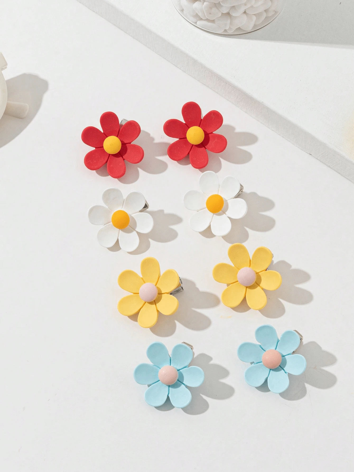8pcs Girls Rustic Daisy Flower Hair Clips, For Vacation, Daily Outfits And Outings - Multicolor - View 1