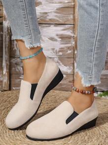 Damskie nowe wygodne uniwersalne aksamitne elastyczne oddychające klinowe płaskie buty w jednolitym kolorze