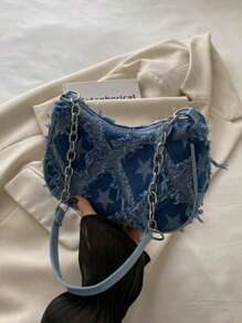 Women's Underarm Bag With Fringes, Fashionable Mini Pentagon Star Patchwork Chain Shoulder Bag, Suitable For Office, Work, Business, Commuting, Outdoor, Travel, Stars Hollow Women Bag