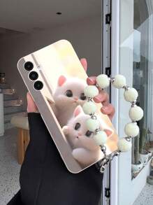 1pc Purple TPU Shy Cat Pattern Drop-Proof Phone Case & 1pc Matching Purple Furball Phone Strap, Compatible With IPhone/Android Smartphones, Including Compatible With IPhone 15 Pro Max, A14, A54, A52, A31 4G, A23, Compatible With Redmi Note 8 Pro, 11 Pro 4G, 12 4G, Compatible With OPPO A54 Waterproof Shockproof Anti-Fall Scratch Resistant,International Version, Not The Domestic Version - Multicolor - View 5