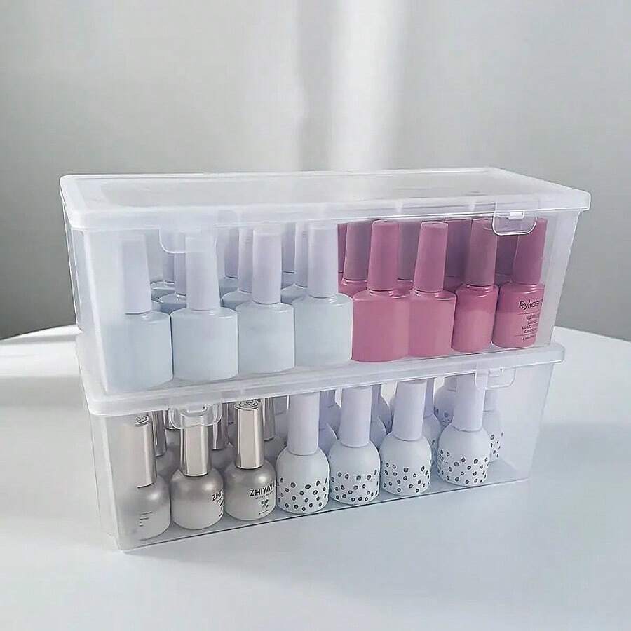 1pc Extra Large Clear PP Nail Polish Storage Box - Stackable Organizer For Nail Art Tools, Salon-Grade Beauty Accessory, Room Decor, Bags, Cosmetic Bags, Vanity, Travel, Makeup Bag, Travel Essentials, Storage Box, Organizer, Travel Necessities, Cosmetic Storage Box, Makeup Bag, Cosmetic Storage Box, Storage Box, Toiletry Bag, Desktop Organizer, Cosmetic Bag - Clear - View 1