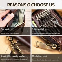 Top Grain Leather Keychain, Waist-Hung Access Card & Anti-Theft Real Leather Key Holder, 2-In-1 Coin Purse, Multi-Card Slots Short Wallet, Suitable As Gifts For Valentine's Day, Father's Day, Teachers' Day, Back To School, Graduation, And Christmas