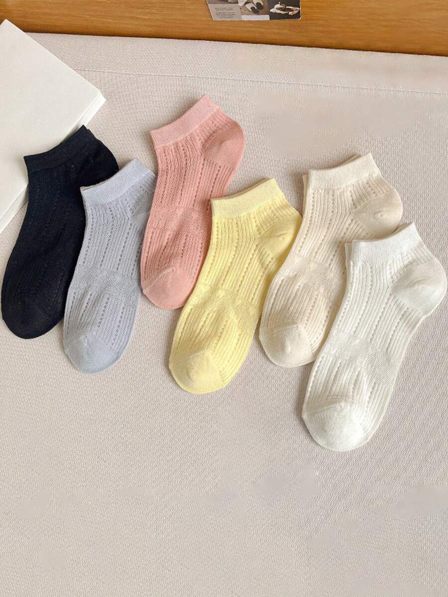 1/6 Cặp Tất Ngắn Lưới Thoáng Khí Mỏng Màu Pastel Cho Nữ, Dành Cho Mùa Xuân Và Mùa Hè