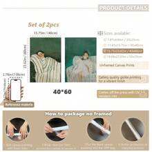 Set Of 2 Abstract People Wall Art Prints, Canvas Hangings, Posters, Wall Art, Contains Emerald Green Striped Woman Canvas Poster, Minimalist Large Art Wall Decor, Coffee Lovers Prints, Spring Decor For Living Room, Bedroom, Cafe, Bar, Office, Hallway And Home Room Decor Artwork Gifts Birthday Graduation