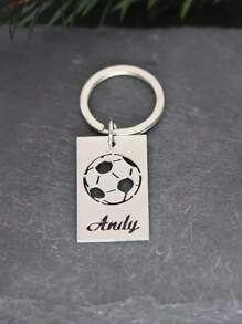 1pc Customized Name & Letter Football Keychain, Stainless Steel Car Key Chain Accessory, Suitable For Football Fans, Gift For Boyfriend