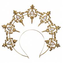 1 pieza Diadema tipo halo de aleación dorada estilo lolita, accesorio para el cabello con corona de cristales al estilo gótico glamoroso, adecuado para bodas, fiestas, sesiones de fotos, cosplay y vuelta al colegio