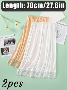 3 Pieces/2 Pieces/1 Piece, Multi Specification, Multi-Color, Solid Color, Spring And Summer Styles, Anti Transparency And Anti Light Medium Long Skirt, Inner Lining Skirt, Lace Bottom, Anti-Static Skirt, Elastic Waistband Suitable For Slightly Overweight Girls, Suitable For Daily Wear Summer, School Fall, Autumn, Halloween