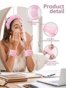 Juego de 1/3 piezas que incluye 1 diadema de esponja en forma de nube, herramientas de limpieza facial y una muñequera de terciopelo. Sirve como un regalo de cumpleaños ideal, agregando sorpresas encantadoras a la vida cotidiana. Decoración del hogar y del baño. Regreso a la escuela en verano - Rosa - Ver 4