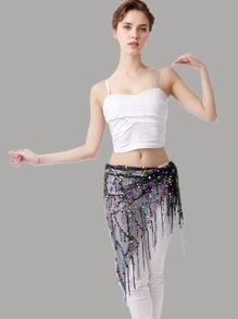 1 nouveau écharpe de hanches à paillettes et à franges pour danse du ventre, costume de danse du ventre, ceinture de pratique pour femme, écharpe de hanches triangulaire, cadeau parfait