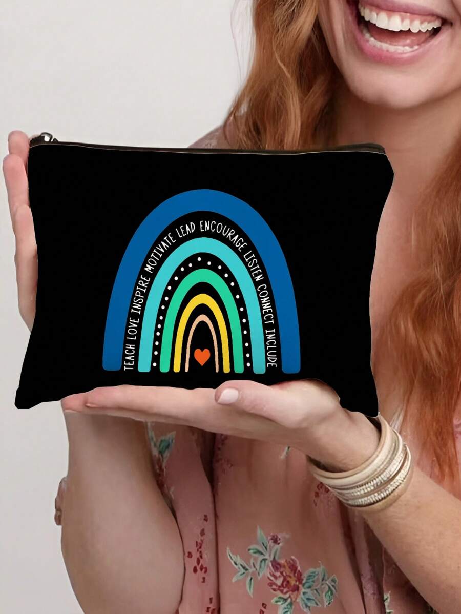 1 件教师礼物，送给最好的老师字母印花化妆包，礼品袋旅行拉链袋，轻便储物袋，零钱包，拉链手拿包，化妆包化妆收纳袋美容包化妆包 - 彩色 - 查看 1