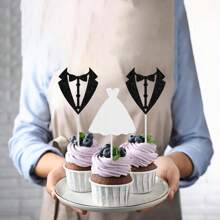 12PCS Wedding Cupcake Toppers Glitter Groom And Bride Cupcake Picks Bridal Shower Wedding Engagement Party Cake Decorations Supplies