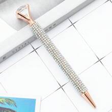 1pc Diamond Design Ballpoint Pen With Rhinestone Decoration, Rotating Crystal Diamond Pen, Gift Stationery For Girls And Students