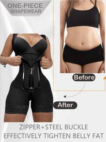 1pc Women Colombian Shapewear, Zipper Closure, Bust-Open, Tummy Control, Butt Lifting, Thigh Slimming Bodysuit Lingerie