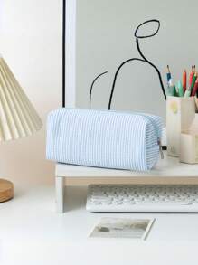 1 Piece Seersucker 学生桌面文具整理铅笔盒，刺绣条纹旅行大容量收纳袋，化妆包，用于文具、化妆品和零钱化妆包学校用品旅行必需品化妆包节日必需品化妆包化妆袋化妆品收纳袋节日冬季豹纹腊肠犬女士礼物 - 彩色 - 查看 5