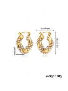 1 Cặp Hoa tai xoắn thép không gỉ mạ vàng 18K đính đá Cubic Zirconia và ngọc trai giả, thiết kế phóng đại - bông tai - Xem 3