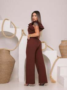 Mule Jumpsuit With Limp Pants, Details On The Sleeve - 鏽棕色 - 查看 3