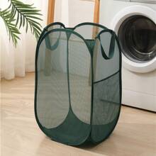 1pc Foldable Laundry Basket, Mesh Pop-Up Laundry Hamper With Handles, Tear-Resistant, Lightweight & Breathable, Odorless, Compact Folding, Large Capacity Portable Travel Laundry Bag, Suitable For Home Storage
