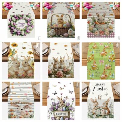 1PC, Novo corredor de mesa de Páscoa de linho, coelho fofo, estampa de ovo de Páscoa, corredor de mesa para casa, decoração de mesa para festa de feriado, restaurante, jogo americano