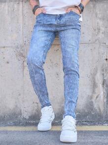 Men's Pocketed Skinny Fit Casual Jeans, Versatile - Light Wash - View 3