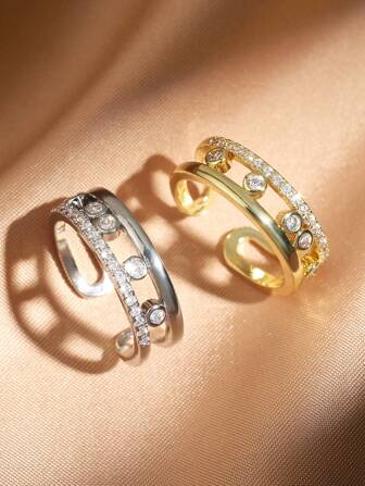 rakol 1pc Elegant Sparkling Cubic Zirconia Women Open Ring