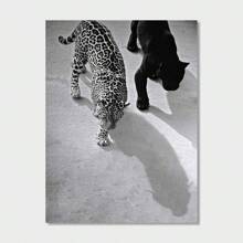 1PC Leopard And Jaguar Walking Canvas Poster, Black And White Animal Wall Art, Vintage Photography Fashion Print, 50's Deco Retro Wall Decor For Autumn Farmhouse, Frameless Art Deco Classic Ink Artwork For Kitchen, Home Office, Bathroom, Living Room, Bedroom - Indoor Portrait Wall Hanging Decor