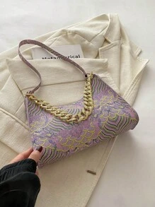 Multicolor Acrylic Decorative Auspicious Cloud Pattern Simplistic Fashion Crescent Shoulder Bag