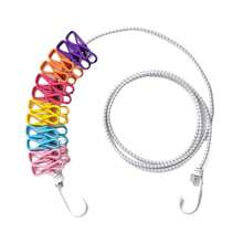 Portable Clothesline, Retractable Clothes Drying Line For Travel, Windproof Laundry Rope With 12pcs Clips, Indoor Washing Line For Camping, Outdoor Travel & Camping (Clips Color Random)