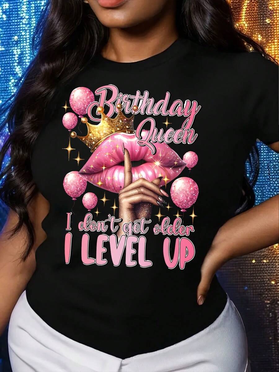 Glitter Birthday Queen Shirt, Birthday Queen I Don't Get Older I Level Up Shirt, It's My Birthday Tee, Crown Birthday Girl T-Shirt, Woman Birthday Party Shirt, Happy Birthday T-Shirt, Birthday Month Party Shirt - 黑色 - 查看 1