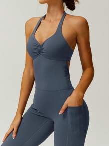 NcmRyu Women's Casual Jumpsuit With Spaghetti Straps And Spaghetti Strap - Dusty Blue - View 3