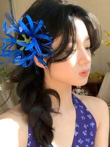 1pc Women Elegant Navy Blue Cosmos Flower Hair Clip, Sweet Simulation Floral Side Hairpin With Retro Vibe For Photo Shooting Claw Clips Hair Claws Hair Barrettes