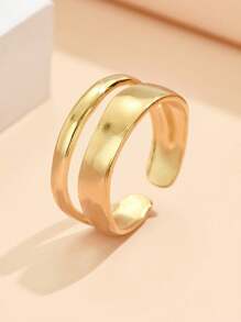 1pc Simple Stackable Smooth Open Band Stainless Steel Rings, Casual Geometric Metal Adjustable Finger Rings, 18K Gold Vacuum Plated, Non-Fading Jewelry For Daily Wear