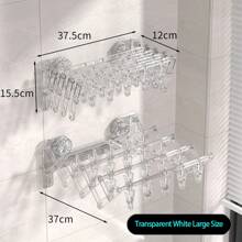 Non Drilling Multifunctional High-Strength Telescopic Suction Cup Wall Mounted Drying Rack, Household Storage Shelf, Drying Rack, Bathroom Rack, Sock Rack, Underwear Rack, Towel Rack, Free Extension Saves Space, With 4 Rows Of Hanging Rods And 20 Hooks, Suitable For Drying Socks, Underwear, Towels, Shoes, Hats, Pillows ﻿ - Transparent - View 11