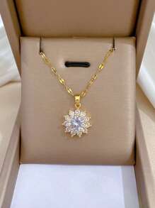 1 Set Stainless Steel Rhinestone Necklace And Earring Set, Minimalist Classic Luxury Jewelry Gift, Suitable For Parties, No Gift Box Included - Gold - View 7