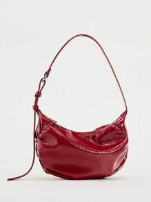 时尚摇滚风格可折叠超大腋下包，可折叠褶皱蜡皮单肩包，适合外出、购物、聚会 - 紅色 - 查看 1