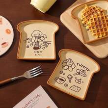 1 件装吐司可爱小狗插画盘子甜点盘子水果盘子面包形状创意陶瓷盘子 - 彩色 - 查看 2