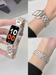 1pc Unisex 3-Pearl Stainless Steel Metal Watch Strap, Case Protector, Connector Suitable For Band 10/9/8/7/6, Honor Band 9/7/6, Business Style With NFC