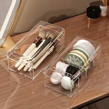 1 pièce Boîte de rangement de maquillage transparente, support en plastique pour pinceaux de maquillage, boîte de rangement de bureau anti-poussière, convient pour les rouges à lèvres, les ombres à paupières, les pinceaux, les houppettes - Léger, sans électricité nécessaire. Décoration de salle de bain, organisateur de salle de bain, organisateur de maquillage d'été, retour à l'école
