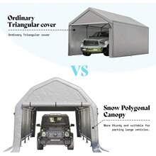 12x24FT Heavy Duty Portable Carport Garage With Waterproof Canopy, Roll-Up Ventilated Windows For Car, Boat, Truck, Party - Silver - Silver - View 5