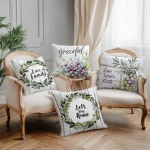 4pcs/Set 17.7*17.7in (45*45cm) "Love Of Family" Rustic Wood Grain Olive Watercolor Print Polyester Pillow Cover (Single-Sided Printing), Home Sweet Home Decorative Cushion Cover For Living Room Sofa Bedroom Headboard, Suitable For Daily Use Or Home Decor, Car Headrest