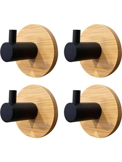 Mini Wall Coat Hooks With Wooden Bamboo Base,Home Decor Black Self Adhesive Wall Towel Hooks For Bathroom Kitchen Home, Decorative Heavy Duty Utility Hooks, L Shape,Bathroom And Bedroom Accessories,Wall Decor Bathroom Storage Hook,Bathroom Storage Solutions For Home,Nursery Decor Towel Holder And Door Hanger,Wall Art Bag And Key Holder
