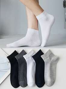 5pairs Men Solid Breathable Sweat Absorbing Casual Ankle Socks For Daily Life, For Gym