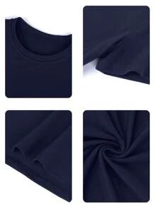 Women's Lemon Print Round Neck Short Sleeve T-Shirt, Casual Vacation Style Top, Fashionable Summer Everyday Casual Wear - Navy Blue - View 2