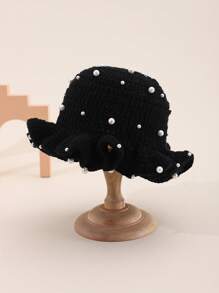 1pc Women's Cute & Casual Y2K Style Fashion Handmade Crochet Solid Color Pleated Rim With Lots Of Pearl Decor 3D Textured Bucket Hat, Recommended For Outings, Travel, Daily Wear - Pearl - View 14