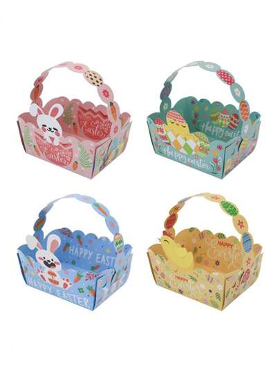 5/10 Stück Osterhasen & Küken Muster Party Geschenkboxen, kreative Hase und Küken Design blaue Geschenkboxen mit Griffen, geeignet für verschiedene Feiertagsparty Geschenke