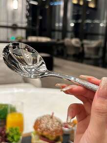 New Luxury Stainless Steel Eating Spoon, Tableware Household Long Handle Round Spoon, Cute Large Spoon - Multicolor - View 2