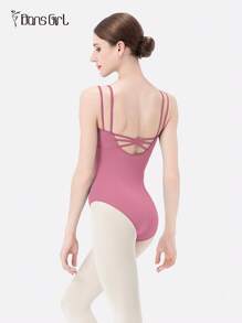 DonsGirl 1 Piece Women's Ballet Leotard With Double Straps - Corset Back & Cross Tie Design, Tight-Fitting For Dance/Gymnastics/Yoga, Performance Costume - 乾枯玫瑰色 - 查看 2