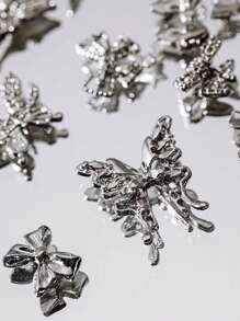 50 件美甲合金蝴蝶装饰，银色镂空混合各种图案，美甲配件美甲用品 - 銀色 - 查看 4