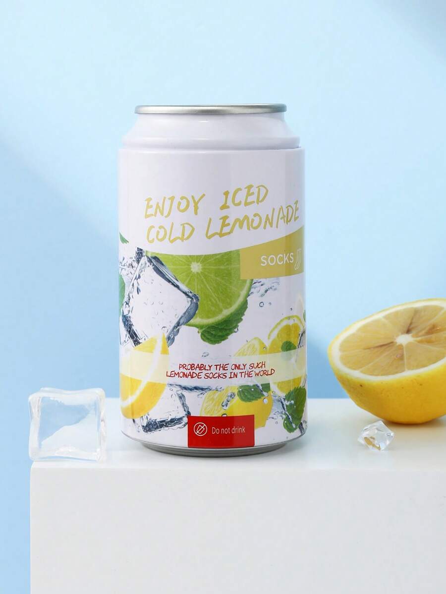 1 Pair Women's Lemon Patterned Mid-Calf Socks, Soft, Breathable, Casual Socks For Home, Travel, Party, Unique Gift For Family & Friends, Fashion , , All Season