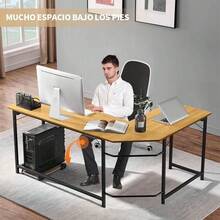 Escritorio Gamer en L para Computadora PC Industrial Minimalista Mesa Mueble Escritorio Esquinero para Home Oficina Diseño Moderno Perfecto para Trabajo y Estudio 120 * 48 * 70CM(Negro) - Negro - Ver 6